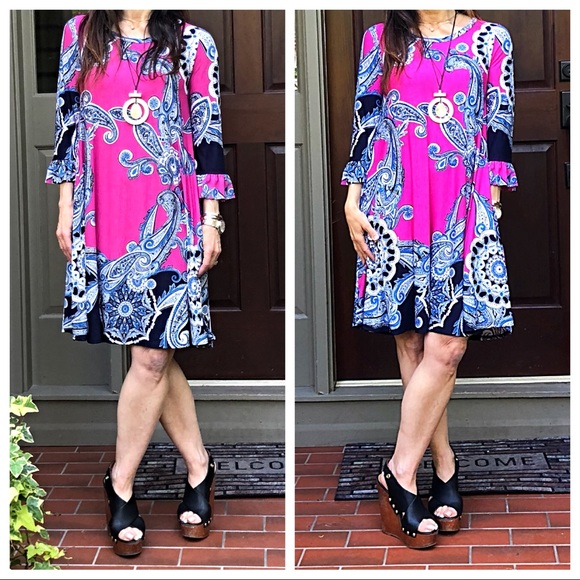 Beautiful side pocket ruffle sleeves swing dress - Picture 6 of 6